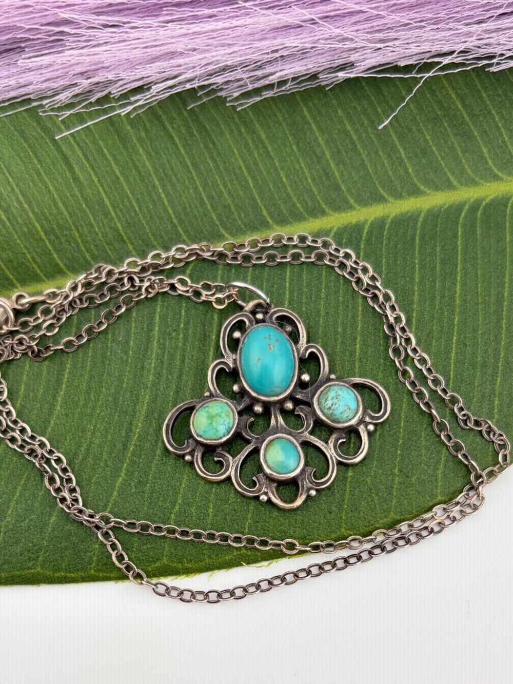 Turquoise Sterling Silver Pendant Necklace J1467